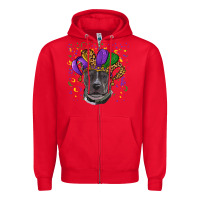 Red Mardi Gras Pitbull with Hat Zipper Hoodie - RanaPortraitStore