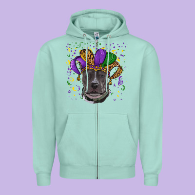Zipper Hoodie Mardi Gras Pitbull with Hat