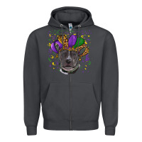 Smoke Mardi Gras Pitbull with Hat Zipper Hoodie - RanaPortraitStore