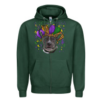 Sports Green Mardi Gras Pitbull with Hat Zipper Hoodie - RanaPortraitStore