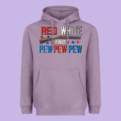 Red White And Pew Pew Pew Heavyweight Hoodie Designed By Cowgirlartshop