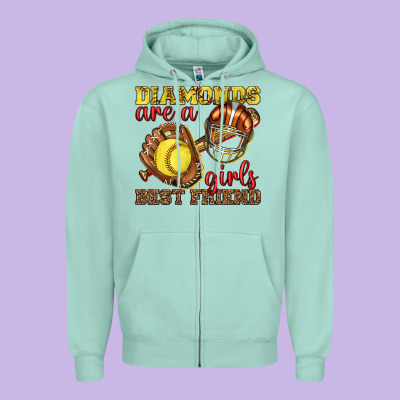 Diamonds Are A Girls Best Friend Softball Zipper Hoodie Designed By Texasbilliewilder