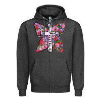 Charcoal Heather faith butterfly cross Zipper Hoodie - Zillion Design Studio