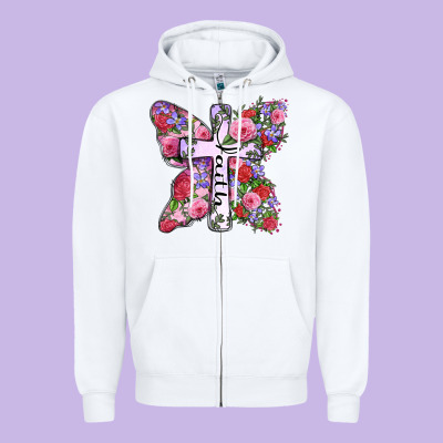 Faith Butterfly Cross Zipper Hoodie Designed By Zillion Design Studio