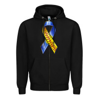 Black down syndrome ribbon softball Zipper Hoodie - texasbilliewilder