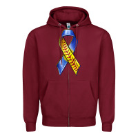 Burgundy down syndrome ribbon softball Zipper Hoodie - texasbilliewilder