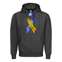 Charcoal Heather down syndrome ribbon softball Zipper Hoodie - texasbilliewilder