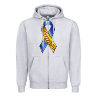 Heather Grey down syndrome ribbon softball Zipper Hoodie - texasbilliewilder