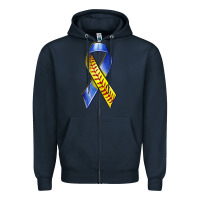 Navy down syndrome ribbon softball Zipper Hoodie - texasbilliewilder