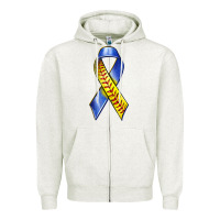 Oatmeal Heather down syndrome ribbon softball Zipper Hoodie - texasbilliewilder