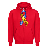 Red down syndrome ribbon softball Zipper Hoodie - texasbilliewilder