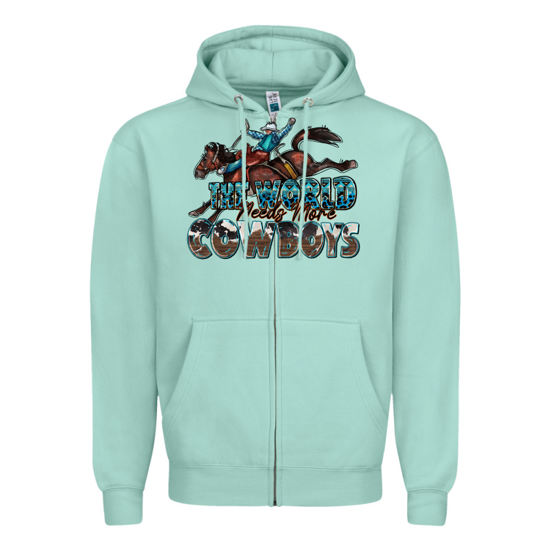 The World Needs More Cowboys Zipper Hoodie by Zillion Design Studio | Teevron