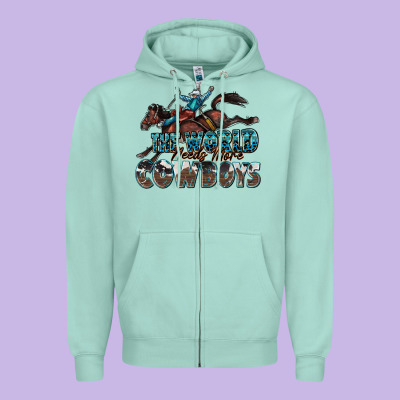 The World Needs More Cowboys Zipper Hoodie Designed By Zillion Design Studio