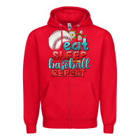 Red eat sleep baseball repeat Zipper Hoodie - texasbilliewilder