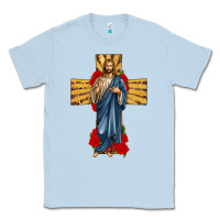 Dusty Blue jesus christ cross Classic Tee - texasbilliewilder