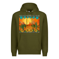 Army Green western sunset cactus sunflowers gemstones leopards Premium Hoodie - BarkalooDesign