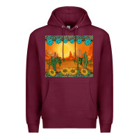 Burgundy western sunset cactus sunflowers gemstones leopards Premium Hoodie - BarkalooDesign