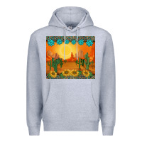 Heather Grey western sunset cactus sunflowers gemstones leopards Premium Hoodie - BarkalooDesign
