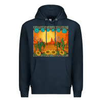 Navy western sunset cactus sunflowers gemstones leopards Premium Hoodie - BarkalooDesign