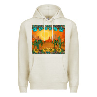 Oatmeal Heather western sunset cactus sunflowers gemstones leopards Premium Hoodie - BarkalooDesign