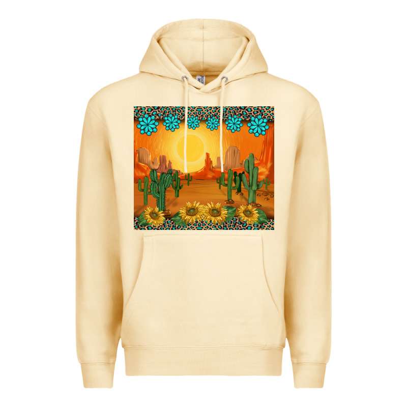 Western Sunset Cactus Sunflowers Gemstones Leopards Premium Hoodie by BarkalooDesign | Teevron