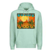 Seafoam western sunset cactus sunflowers gemstones leopards Premium Hoodie - BarkalooDesign