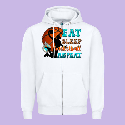 Eat Sleep Basketball Repeat Zipper Hoodie Designed By Texasbilliewilder