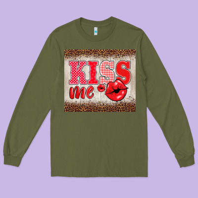 Valentine's Day Kiss Me Long Sleeve Tee Designed By Barkaloodesign