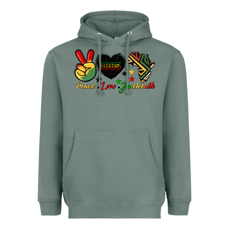 Peace Love Juneteenth 1865 Heavyweight Hoodie by HRA Design Shop | Teevron