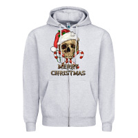 Heather Grey merry christmas skull Zipper Hoodie - RanaPortraitStore