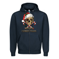 Navy merry christmas skull Zipper Hoodie - RanaPortraitStore