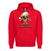 Red merry christmas skull Zipper Hoodie - RanaPortraitStore
