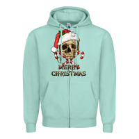 Seafoam merry christmas skull Zipper Hoodie - RanaPortraitStore