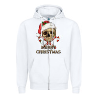 White merry christmas skull Zipper Hoodie - RanaPortraitStore
