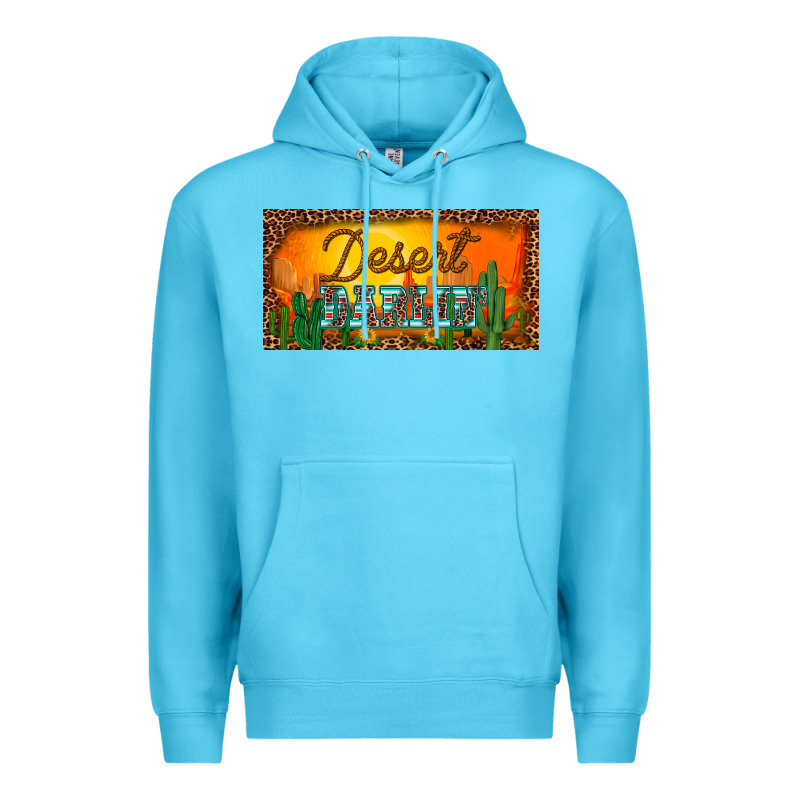 Western Desert Darlin Sunset Cactus Leopard Serape   License Plate Tem Premium Hoodie by BarkalooDesign | Teevron