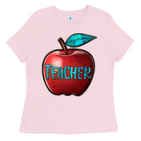Bubblegum Pink apple teacher Ladies Tee - BarkalooDesign