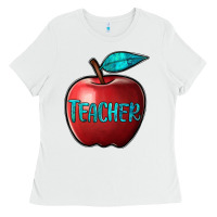 White apple teacher Ladies Tee - BarkalooDesign
