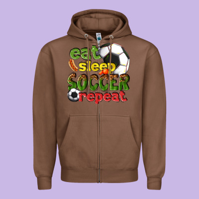 Eat Sleep Soccer Repeat Zipper Hoodie Designed By Texasbilliewilder