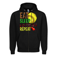 Black eat sleep softball repeat Zipper Hoodie - texasbilliewilder