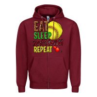 Burgundy eat sleep softball repeat Zipper Hoodie - texasbilliewilder