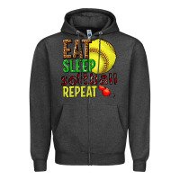 Charcoal Heather eat sleep softball repeat Zipper Hoodie - texasbilliewilder