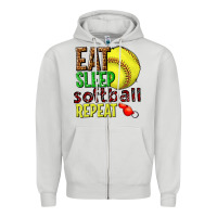 Dove Grey eat sleep softball repeat Zipper Hoodie - texasbilliewilder