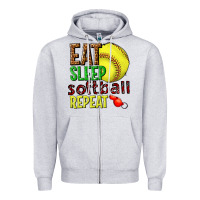 Heather Grey eat sleep softball repeat Zipper Hoodie - texasbilliewilder