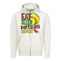 Oatmeal Heather eat sleep softball repeat Zipper Hoodie - texasbilliewilder