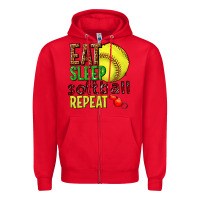 Red eat sleep softball repeat Zipper Hoodie - texasbilliewilder