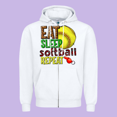 Eat Sleep Softball Repeat Zipper Hoodie Designed By Texasbilliewilder
