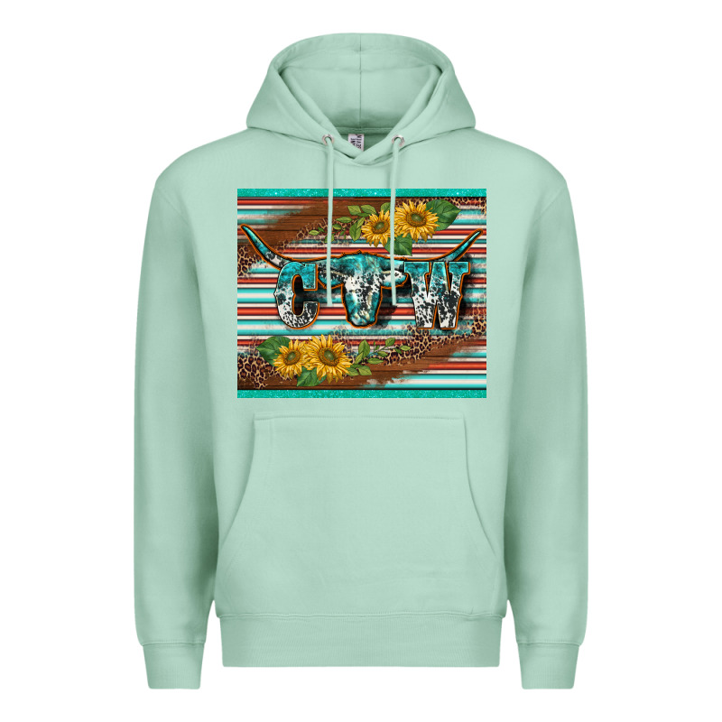 Western Cow Serape Leopard Sunflowers Mousepad Premium Hoodie by BarkalooDesign | Teevron