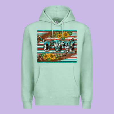 Western Cow Serape Leopard Sunflowers Mousepad Premium Hoodie Designed By Barkaloodesign
