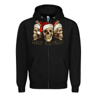 Black Merry Christmas Skulls Zipper Hoodie - RanaPortraitStore