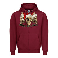 Burgundy Merry Christmas Skulls Zipper Hoodie - RanaPortraitStore